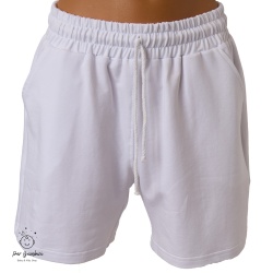 Pantaloni scurti din bumbac,culoare alb ,cu elastic in talie si snur.