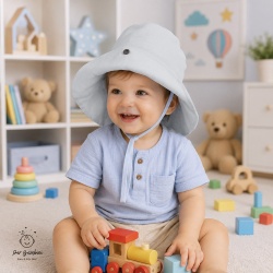 Palarie de soare pentru copii din in prespalat,Culoare Alb