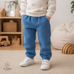 Pantaloni din Muselină pentru Copii ,Culoare Albastru