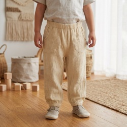 Pantaloni din Muselină pentru Copii ,Culoare Beige