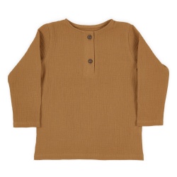 Bluză copii din muselină din bumbac 100% Per Bambini, Culoare Camel - Img 2