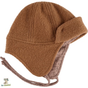 Caciula Per Bambini tip cazac din lana fiarta dublata cu captuseala din bumbac,cu snururi pentru fixare,culoare camel