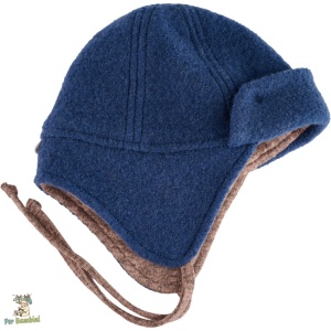 Caciula Per Bambini tip cazac din lana fiarta dublata cu captuseala din bumbac,cu snururi pentru fixare,culoare dark jeans