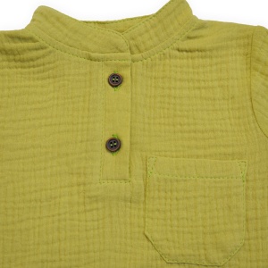 Compleu din Muselină pentru Copii, 100% Bumbac, Culoare Verde Praz - Img 3