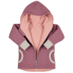 Detaliu Jacheta copii din lana fiarta culoare old pink.