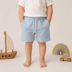 Pantalon Scurt Muselina Bumbac Organic, Culoare Blue