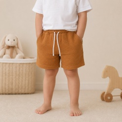 Pantalon Scurt Muselina Bumbac Organic, Culoare Maro