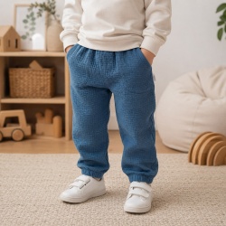 Pantaloni din Muselină pentru Copii ,Culoare Albastru