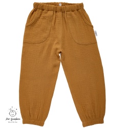 Pantaloni din muselina culoare maro,cu buzunare frontale aplicate