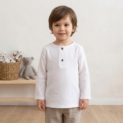 Bluză copii din muselină din bumbac 100% Per Bambini, Culoare Alb