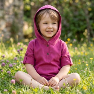 Bluza hoodie din in cu gluga pentru copii,Culoare Fucsia