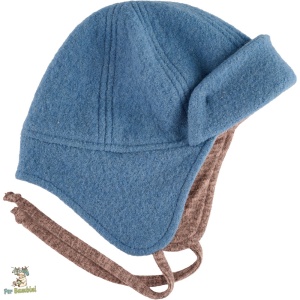 Caciula Per Bambini tip cazac din lana fiarta dublata cu captuseala din bumbac,cu snururi pentru fixare,culoare blue