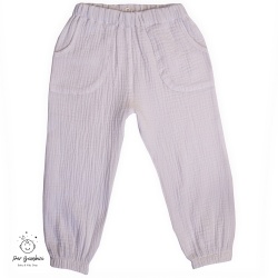 Pantaloni din muselina culoare alb,cu buzunare frontale aplicate
