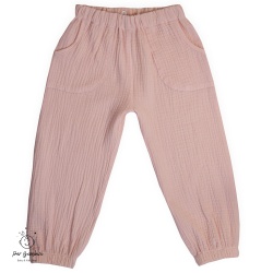 Pantaloni din muselina culoare pink,cu buzunare frontale aplicate