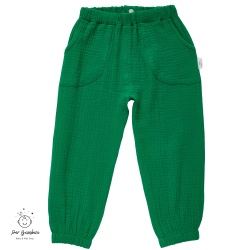 Pantaloni din muselina culoare verde,cu buzunare frontale aplicate