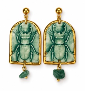 Cercei pendul Scarabeu verde – contur complet din aur, aventurin