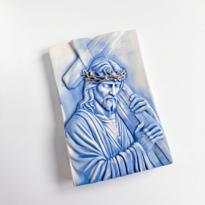 Icoana "Hristos ducand Crucea" – Albastru & Platina