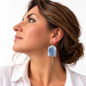 Cercei pendul Papadii albastre – accent din platina, lant decorativ - Img 2