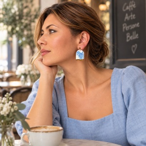 Cercei pendul – Libelula albastra cu accent din aur - Img 3