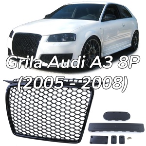 Grila Audi A3 8P (2005 - 2008) RS Style negru lucios