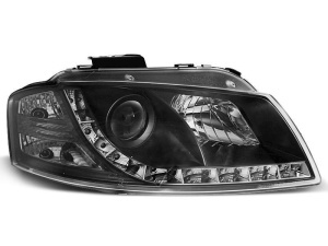 Faruri Audi A3 8P (2003 - 2008) DAYLIGHT look negru cu lupa - Img 2