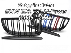 Grila dubla BMW E90 E91 NFL M-Power negru lucios