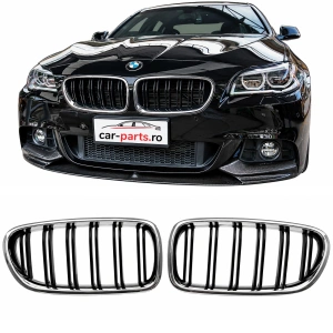 Grila dubla BMW F10 F11 M-LOOK crom negru lucios