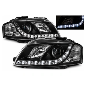 Set faruri Audi A3 8P (2003 - 2008) DAYLIGHT look negru cu lupa - Img 3