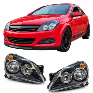 Set faruri Opel Astra H, GTC, Twintop Angel Eyes look negru cu lupa