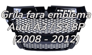 Grila fara emblema Audi A3 8P (2008 - 2012) 'RS Style' negru lucios