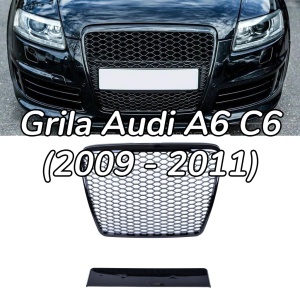 Grila fara emblema Audi A6 C6 (2009 - 2011) 'RS Style' negru lucios