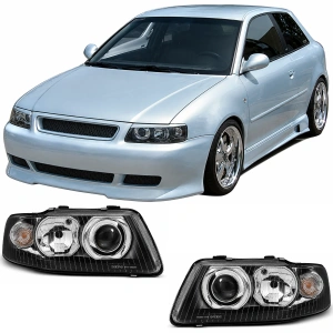 Set faruri Audi A3 8L (2000 - 2003) look negru cu lupa