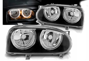 Faruri VW Golf 3 Angel Eyes look negru - Img 1