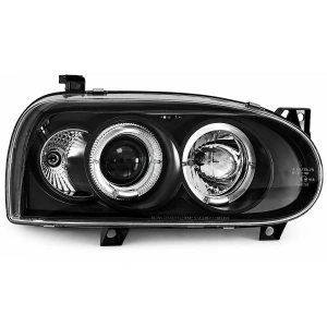 Set faruri VW Golf 3 Angel Eyes look negru cu lupa - Img 2