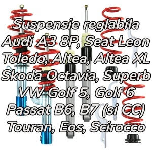 Suspensie sport reglabila JOM RedLine Audi A3 8P / Seat Leon, Toledo, Altea / Skoda Octavia, Superb (1Z, 3T) / VW Golf 5, Golf 6, Passat B6, B7, CC, Touran, EOS, Scirocco