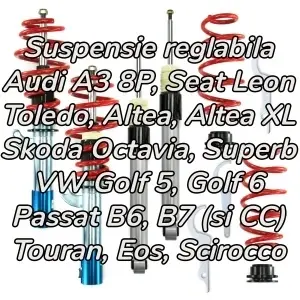 Suspensie sport reglabila JOM RedLine Audi A3 8P / Seat Leon, Toledo, Altea / Skoda Octavia, Superb (1Z, 3T) / VW Golf 5, Golf 6, Passat B6, B7, CC, Touran, EOS, Scirocco