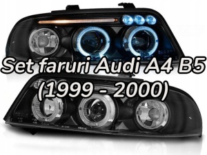 Faruri Audi A4 B5 ANGEL EYES (1999 - 2000) look negru cu lupa