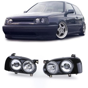 Faruri VW Golf 3 'Hella Twin look Dual Round' cu lupa