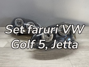 Faruri VW Golf 5 Jetta Angel Eyes look negru cu lupa