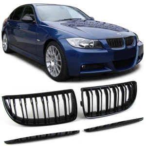Grila dubla BMW E90 E91 NFL M-LOOK negru lucios - Img 2