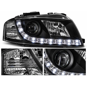Set faruri Audi A3 8P (2003 - 2008) DAYLIGHT look negru cu lupa - Img 4