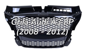 Grila fara emblema Audi A3 8P (2008 - 2012) 'RS Style' negru lucios