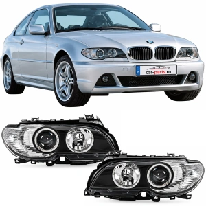 Set faruri BMW E46 coupe, cabrio (2003 - 2007) cu lupa, look negru