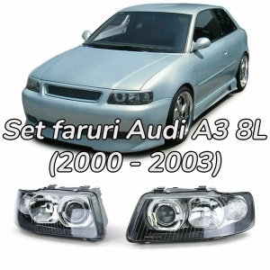 Faruri Audi A3 8L (2000 - 2003) look negru cu lupa