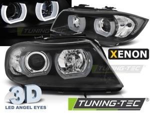 Faruri BMW E90 E91 NFL Xenon 3D Angel Eyes negru