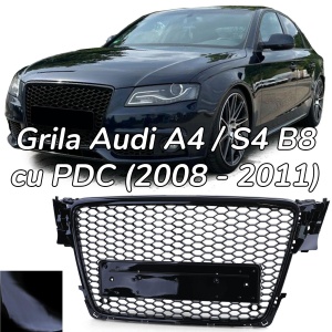 Grila fara emblema Audi A4 S4 B8 (2008 - 2011) 'RS Style' negru lucios PDC