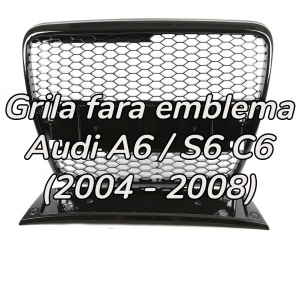 Grila fara emblema Audi A6 C6 (2004 - 2008) 'RS Style' negru lucios PDC
