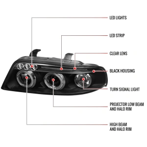 Set faruri Audi A4 B5 ANGEL EYES (1999 - 2000) look negru cu lupa - Img 3