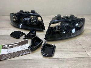 Set faruri Audi A4 B6 look negru cu lupa - Img 3