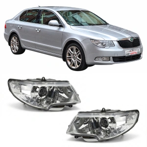 Set faruri Skoda Superb II (2008 - 2013) cu lupa